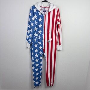 Tipsy Elves Jumpsuit Adult M American Flag Patriotic Hooded One Piece Lounge